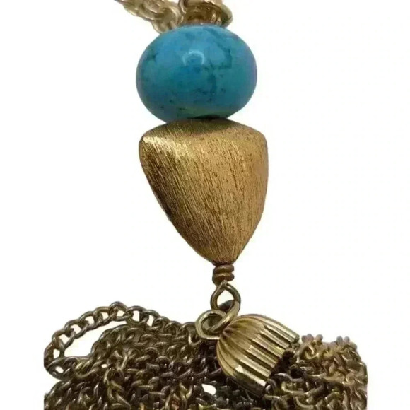 Mollybeads Turquoise Waterfall gold tone chain EUC 32' long - Picture 3 of 5